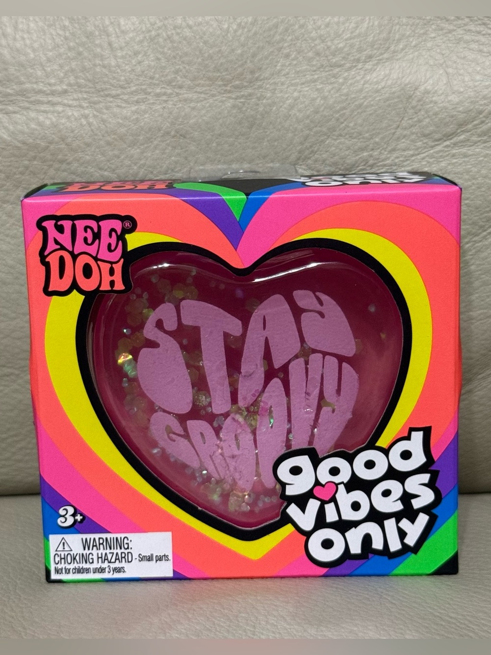 NEW Needoh Good Vibes Only “Stay Groovy” Pink Glitter Heart Authentic